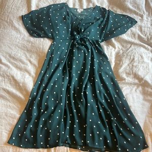 Piper & Scoot The November Dot Tie Front Midi Dress in Hunter Green